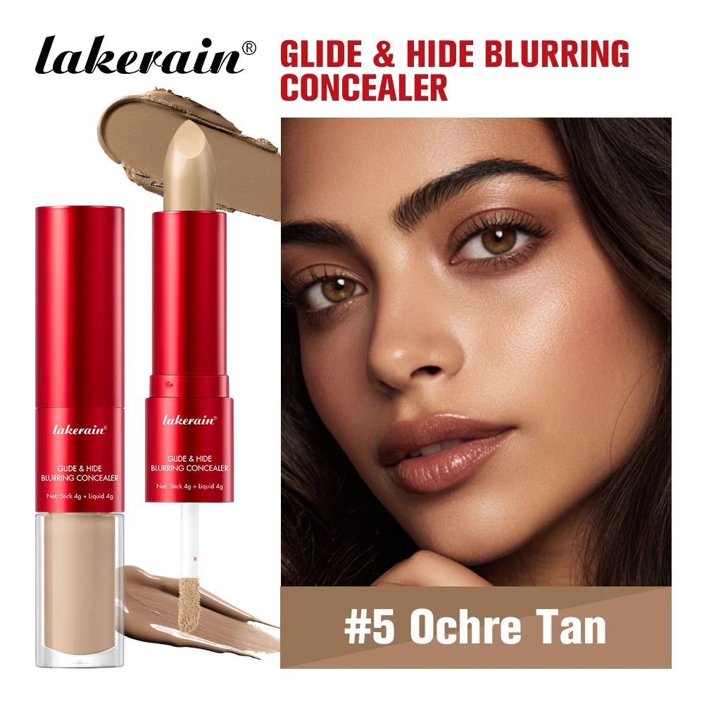 Lakerain 2 IN1 Concealer Fuzzy Stick Hydration Long Lasting Coverage Blemishes Conceals Dark Circles Liquid Concealer Cosmetics Peaceful Pleasures Health and Wellness Ochre Tan