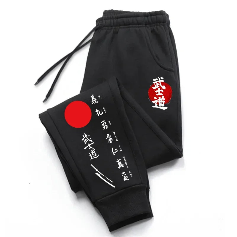 Bushido Printed Sweatpants All Season Male Daily Casual Sports Jogging Pants 2025 Japanese Harajuku Style Trousers Men's Clothes Peaceful Pleasures Health and Wellness M Black China Mainland