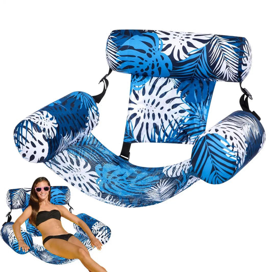 Inflatable pool hammock chair Floating water lounge bed Foldable swimming pool recliner Heavy-duty Pool Floats for Adults Peaceful Pleasures Health and Wellness