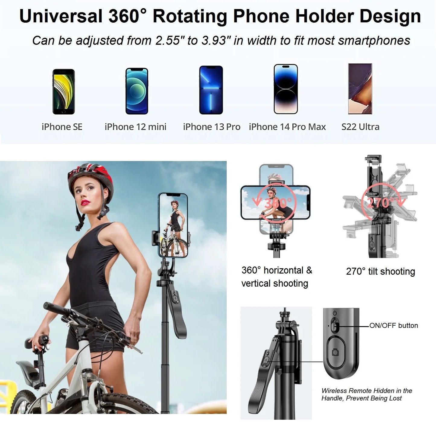 Selfie Stick Tripod Stand with Remote 60" Extendable Travel Phone Tripod for iPhone Android Camera 360° Rotation Video Recording Peaceful Pleasures Health and Wellness