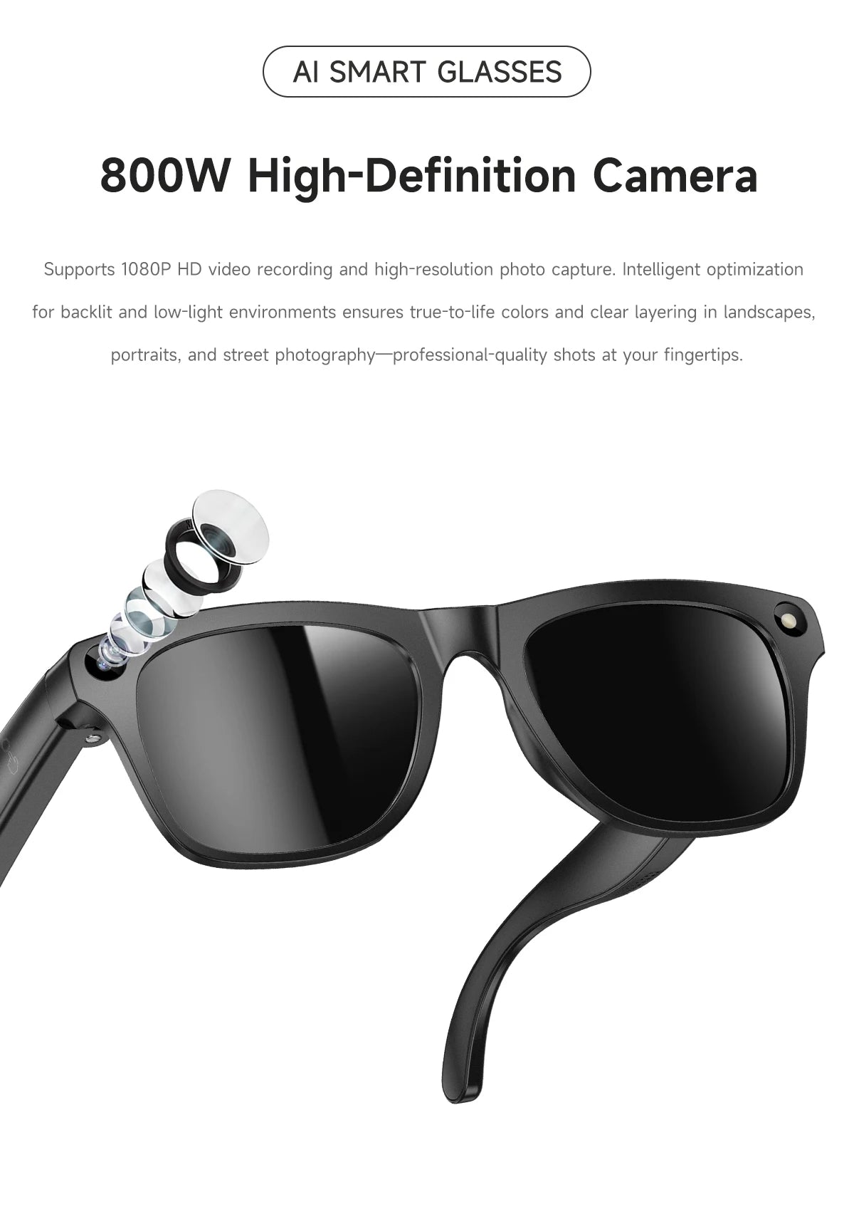 2026 8MP AI Smart Glasses Color-Changing Video Photo Camera Bluetooth Music Calling Translation Multifunction For IPhone Android Peaceful Pleasures Health and Wellness