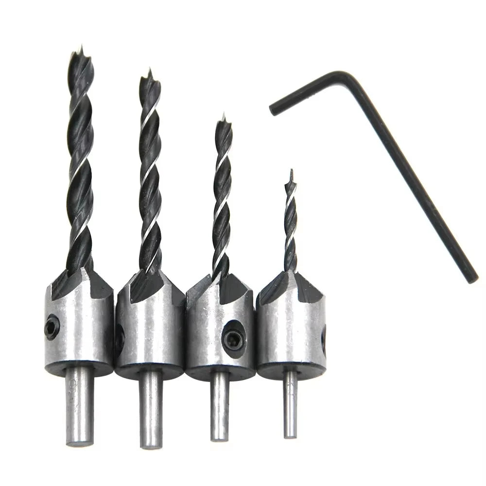 4-Piece Countersink Drill Bit Set – 3–6mm Wood Screw Bits
