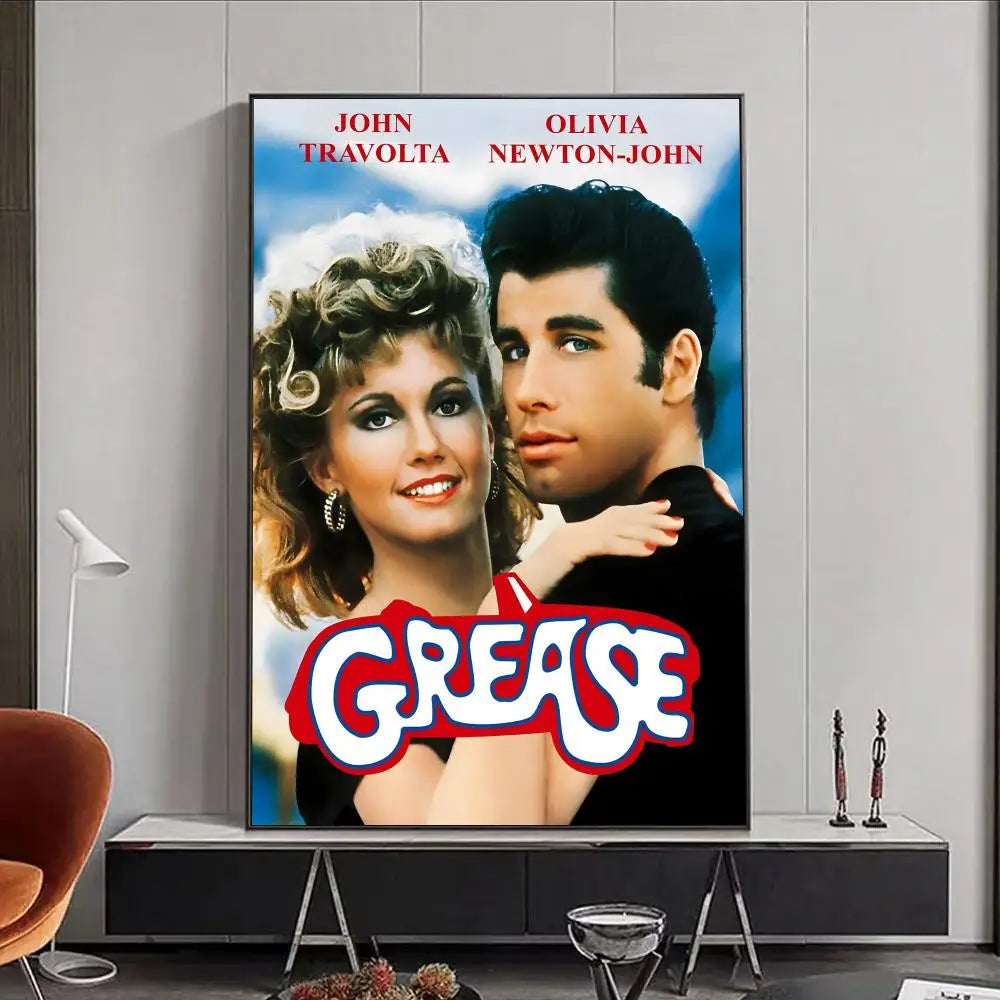 Grease Vintage Movie Poster – Self-Adhesive Waterproof Wall Art Movie Wall Poster Peaceful Pleasures Health and Wellness Black2 21X30cmNoframe