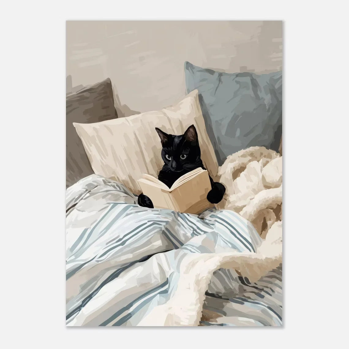 Black Cat Reading Canvas Print | Book Lover Wall Art Canvas Wall Print Peaceful Pleasures Health and Wellness TR12185-3 40x50cm Unframed