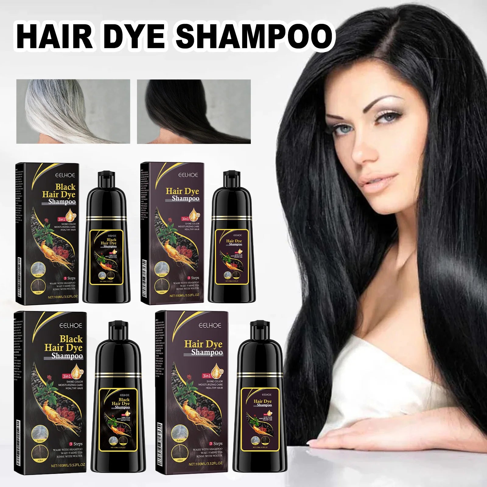 100ml Black Color Hair Dyeing Shampoo 3-in-1 Natural Herbal Instant Coloring Shiny Hair Dye Shampoo Cleaning Nourishing Hair Peaceful Pleasures Health and Wellness
