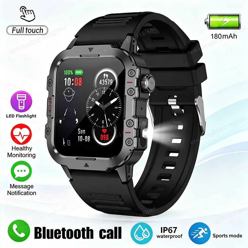 Military-Grade Smartwatch – Bluetooth Call, Flashlight & 100+ Sports