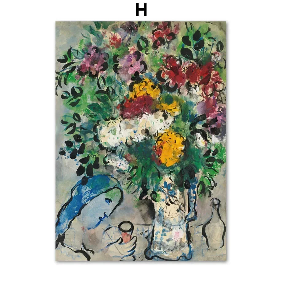 Scandinavian Minimalist Wall Art Marc Chagall Surrealism Abstract HD Canvas Poster Print Home Bedroom Living Room Decoration Peaceful Pleasures Health and Wellness H 40x60cm Unframed