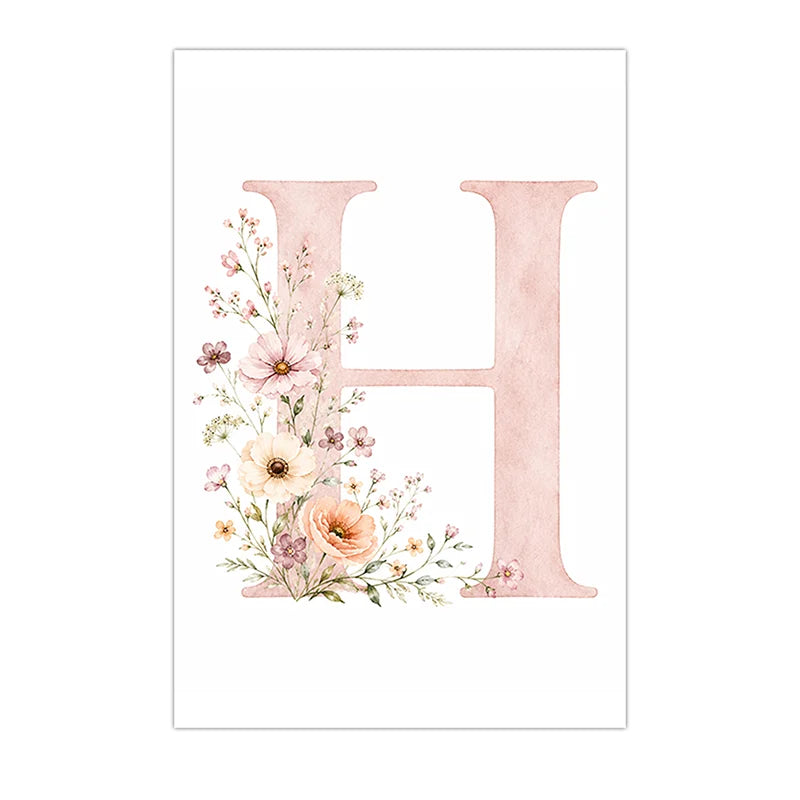 Custom Alphabet Wall Art Floral Rainbow Letter Canvas Painting Pink Poster Print Kids Room Wall Decor Peaceful Pleasures Health and Wellness