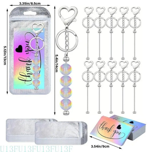 10-Pack Silver Heart Beadable Keychains | DIY Christening Gift DIY Keychain Kit Peaceful Pleasures Health and Wellness China Mainland