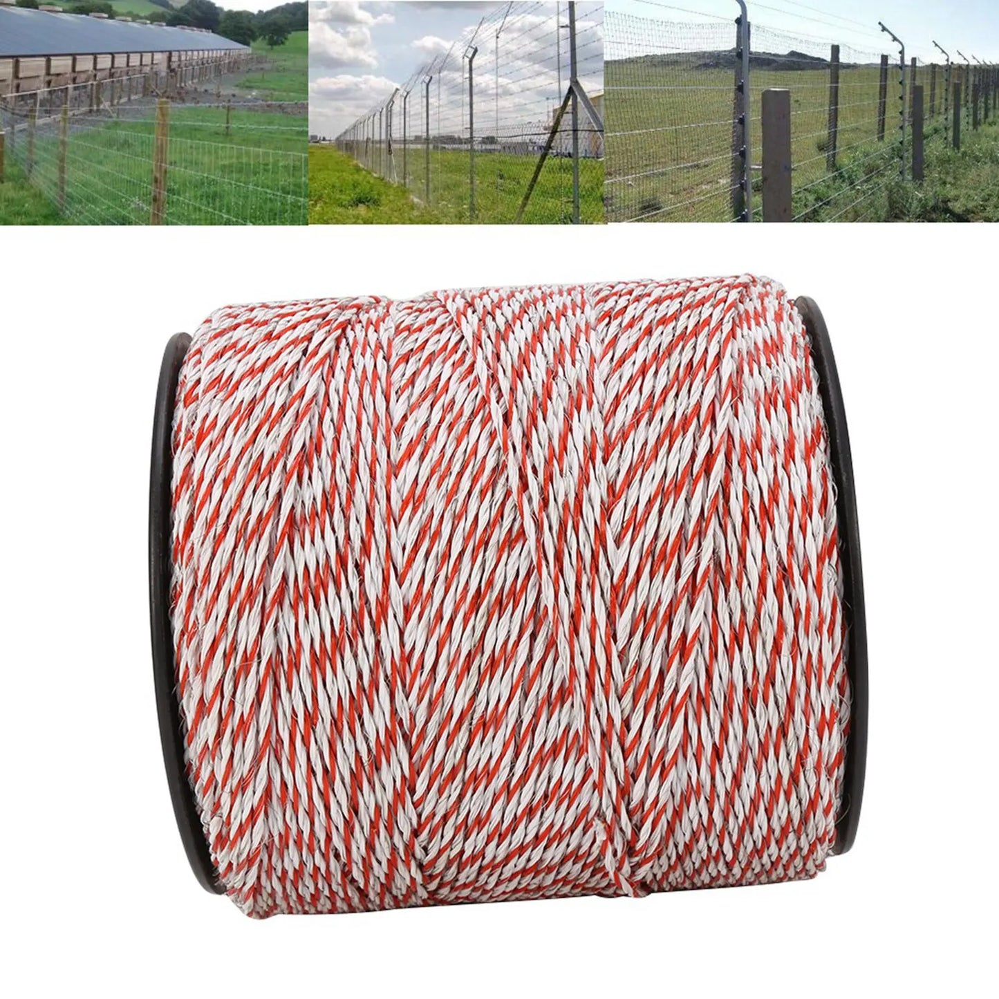 Electric Fence Rope 500M White&amp Red Livestock Wire Stainless Steel
