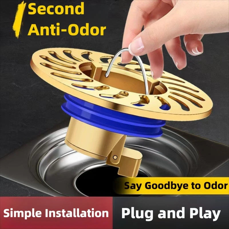 Floor Drain All-copper Shower Floor Drain Stopper Insectproof Anti-odor Deodorization Toilet Kitchen Bathroom Toilet Sewer Drain Peaceful Pleasures Health and Wellness
