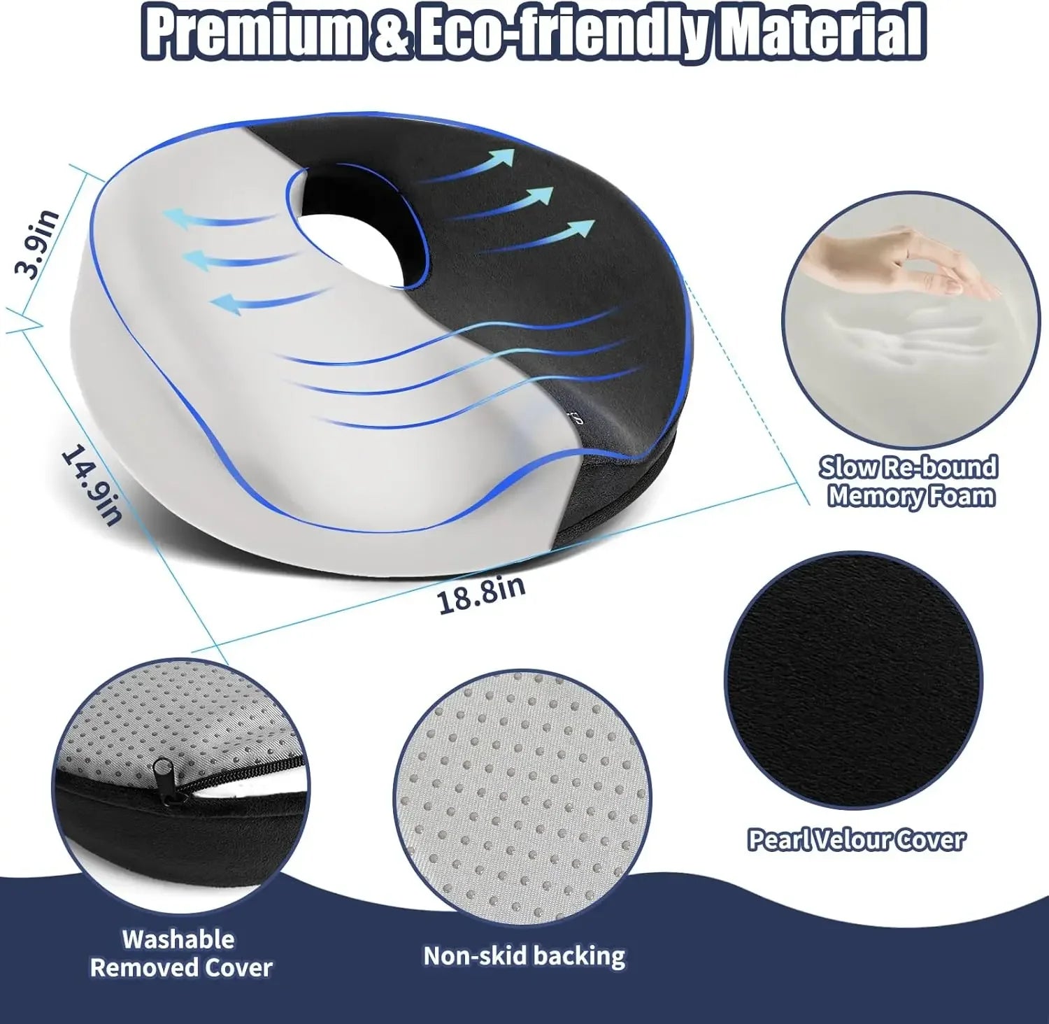 Memory Foam Donut Cushion for Tailbone Pain Relief, Sciatica & Hemorrhoids - Comfortable Seat Pillow for Office, Car & Home Use Peaceful Pleasures Health and Wellness