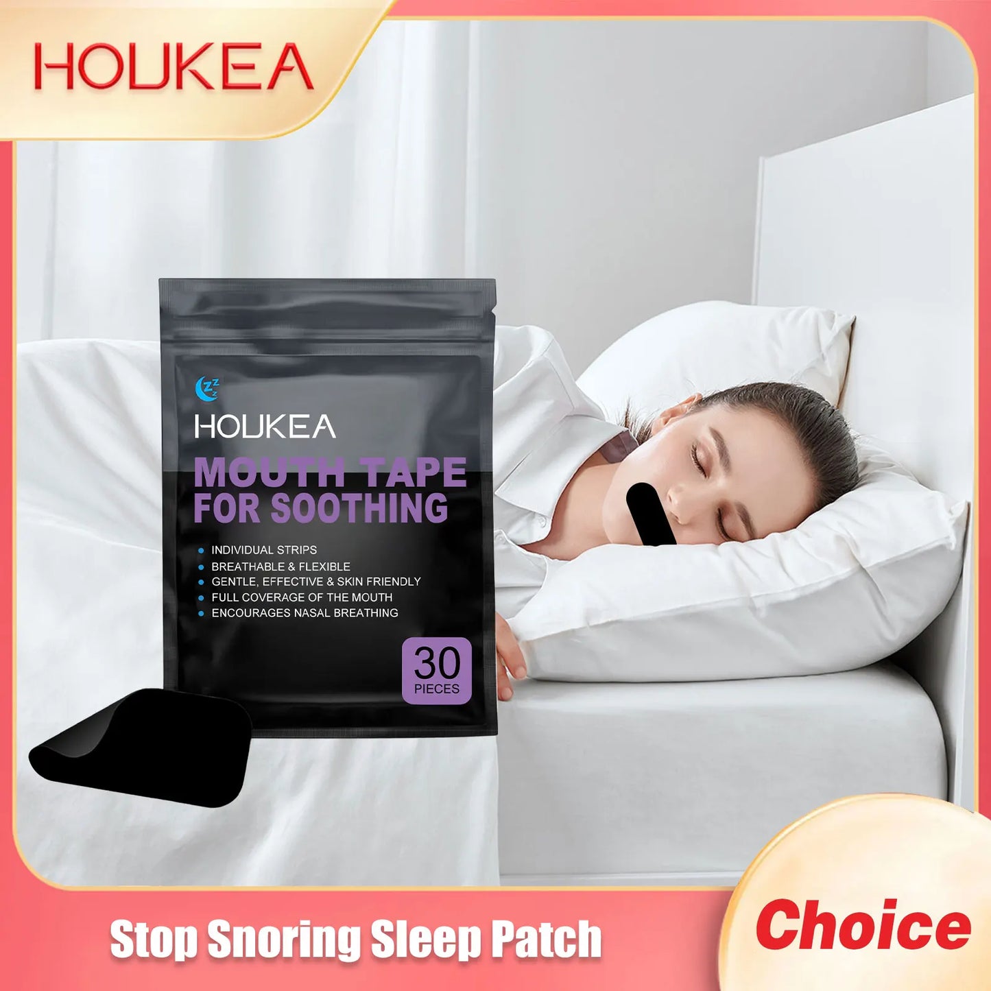 Houkea Mouth Breathing Tape – 30 Patches for Kids & Adults