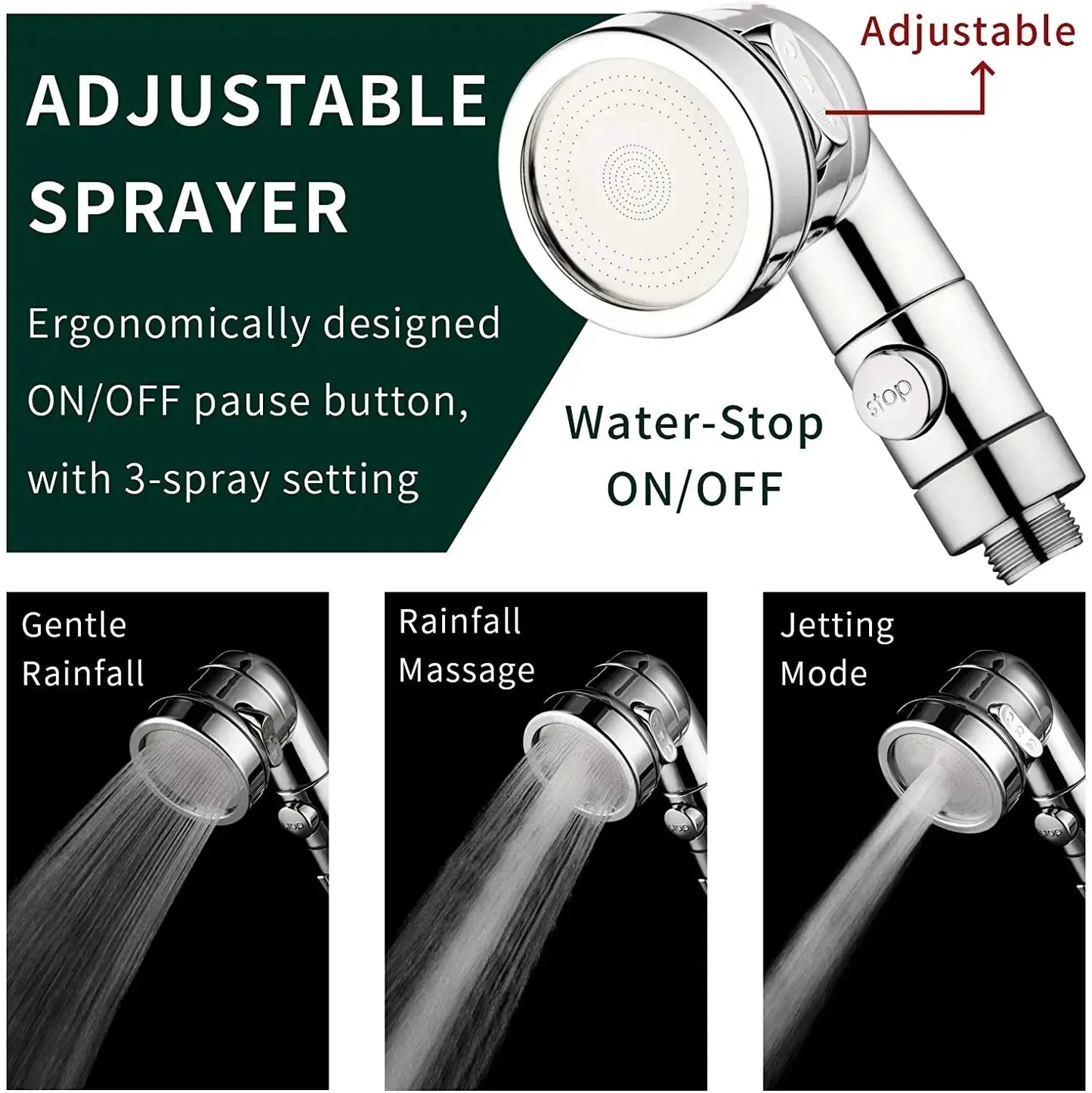 3-Mode Faucet Diverter & Handheld Shower Head Tap Splitter Set