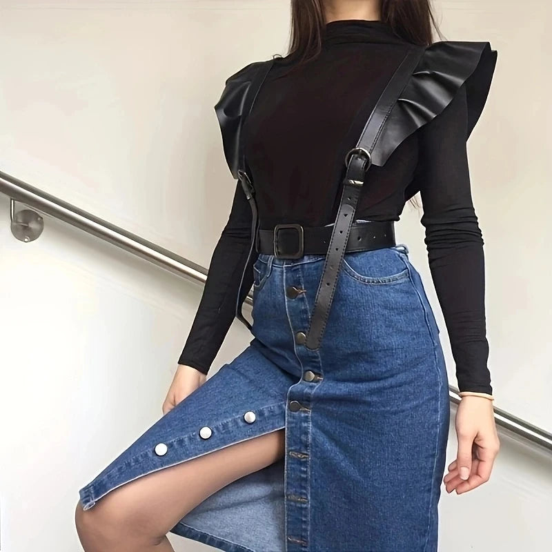 Women's Clothing Accessories Ruffled Edges Leather Adjustable