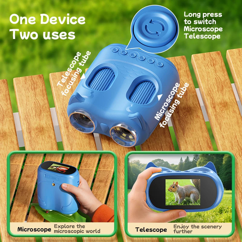 Microscope and Telescope 2 in 1Children's optical educational toys 2MP HD Camera Microscope 1000x magnification Christmas Gifts Peaceful Pleasures Health and Wellness
