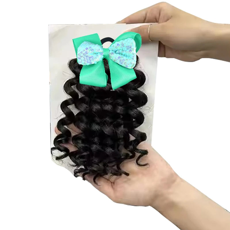 NEW 2pcs/Little Girls Ponytail Hair Extensions Kanekalon Human Hair Like Curly Wavy Private-lable Hair 10 Roots for Black Girls Peaceful Pleasures Health and Wellness army green