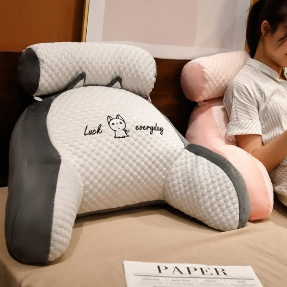 1pc Adjustable Reading Pillow Ergonomic Back Support Cushion for Bed/Sofa/Floor Gray Quilted Breathable Design Peaceful Pleasures Health and Wellness