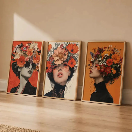Nordic Canvas Wall Art – Woman & Flowers Vintage Poster Print Canvas Wall Art Peaceful Pleasures Health and Wellness