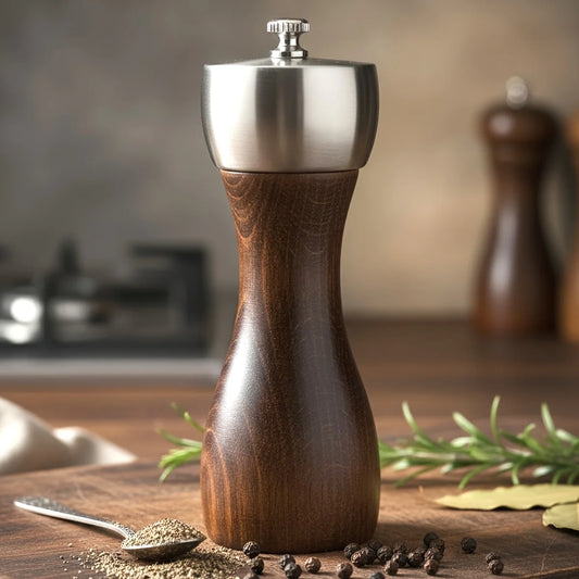 Premium Beech Pepper Mill, Salt and Pepper Grinder - Precision Carbon Steel Rotor Use for Peppercorn, Sea Salt, Pepper Peaceful Pleasures Health and Wellness