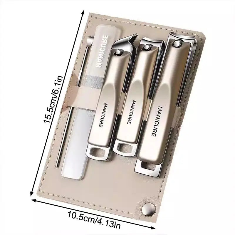 5/10Pcs Professional Nail Clippers Set With Rotating Leather Bag Manicure Pedicure Trimmer Kit Nail Care Tools Peaceful Pleasures Health and Wellness