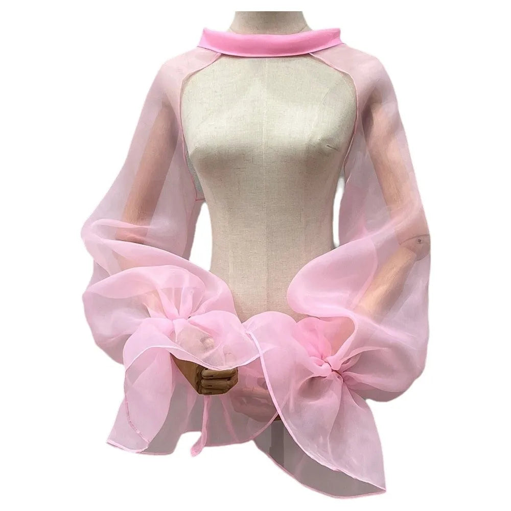 Puffy Bridal Detachable Sleeves | Ruffle Transparent Cape Shawl