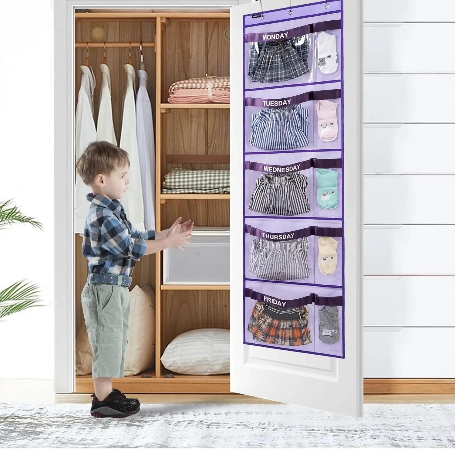 Weekly Kids Clothes Organizer with Day Labels, Hanging Storage for School Uniforms & Accessories Peaceful Pleasures Health and Wellness