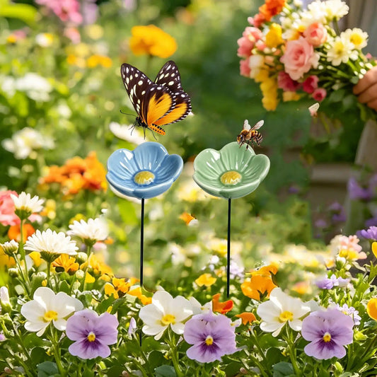 Ceramic Bee Watering Station | Flower Garden Stake Décor Garden Bee Feeder Oasis Select
