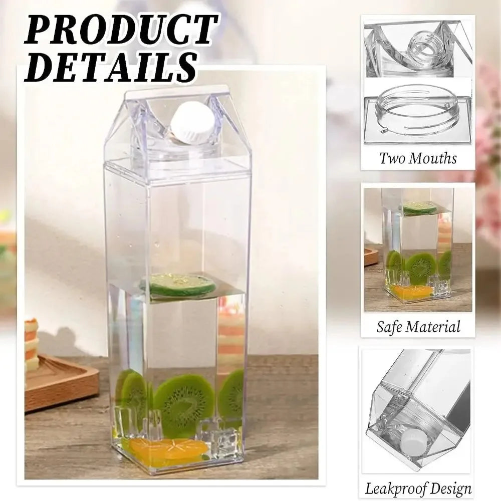 500ml/1000ml Milk Carton Water Bottle Transparent Plastic Portable Clear Box for Juice Tea Milk Bottles Drinking Cup Reusable Peaceful Pleasures Health and Wellness