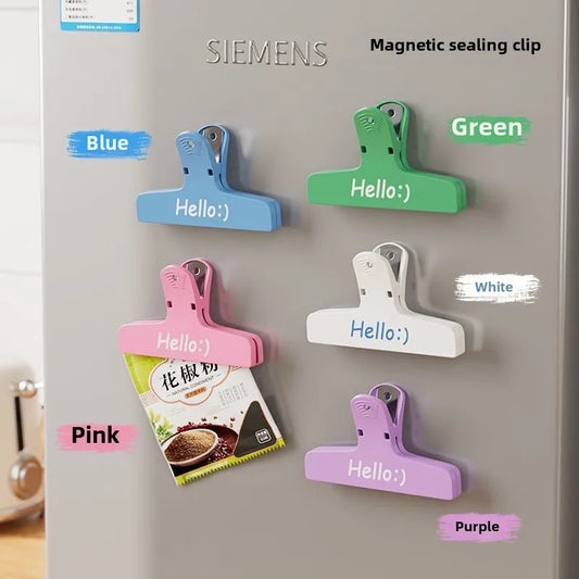 [Color random] 3Pcs Magnetic Clip kitchen Food Snack sealing seasoning Plastic Clip Office Supply for Documents Bills Stationery Peaceful Pleasures Health and Wellness