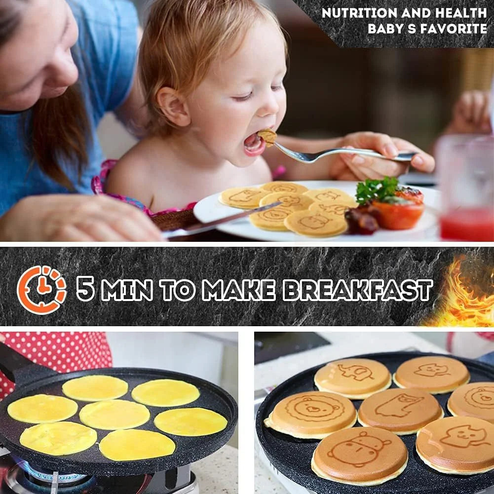 7 Cup Smiley Face Pancake Pan 100% Non-stick Griddle Pancake Maker Pancake Crepe Frying Pan Griddle Mini Pancakes Maker Peaceful Pleasures Health and Wellness