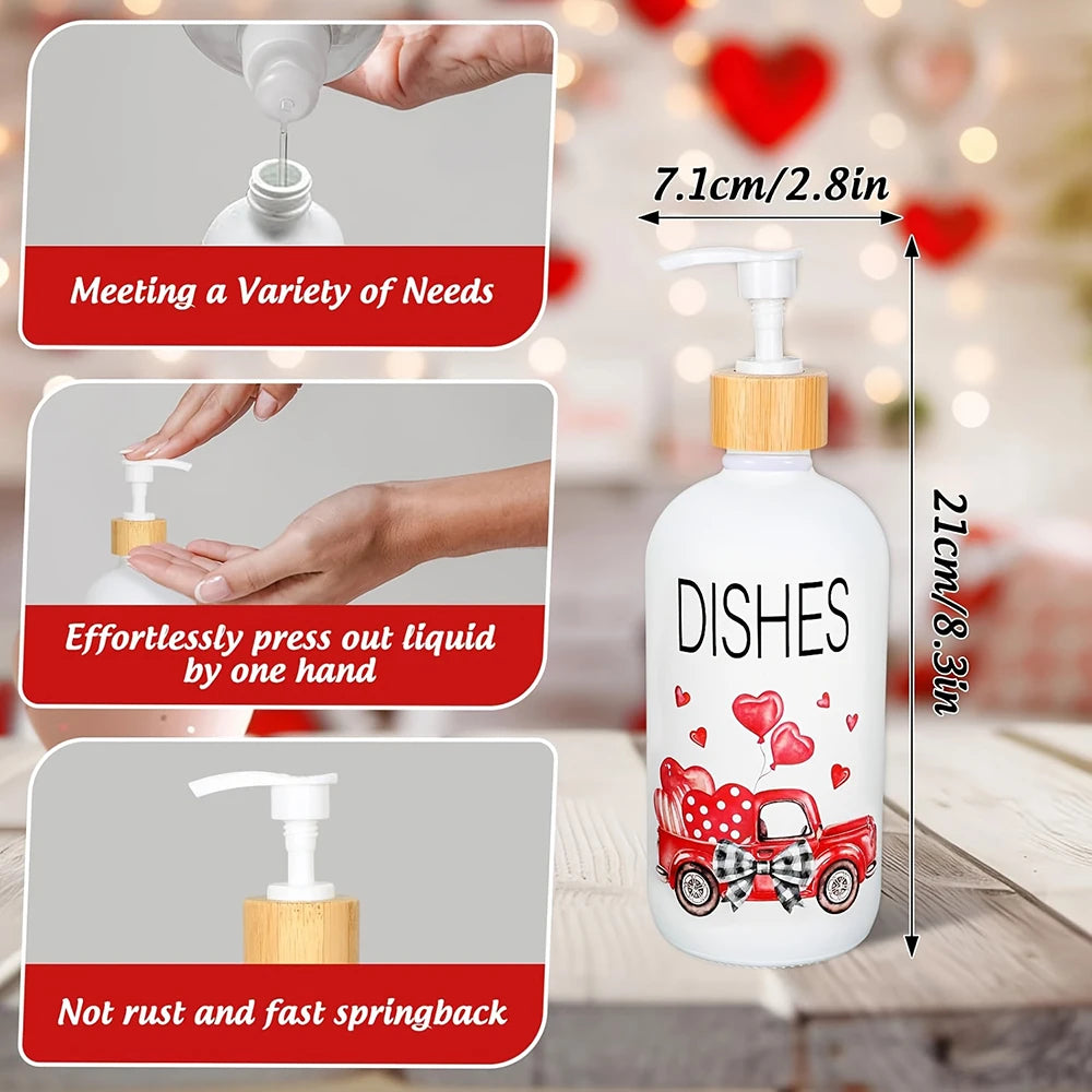 Watercolor Red Heart Truck Soap Dispenser with Tray – Refillable Pump Liquid Soap Container, Mother’s Day Gift Peaceful Pleasures Health and Wellness