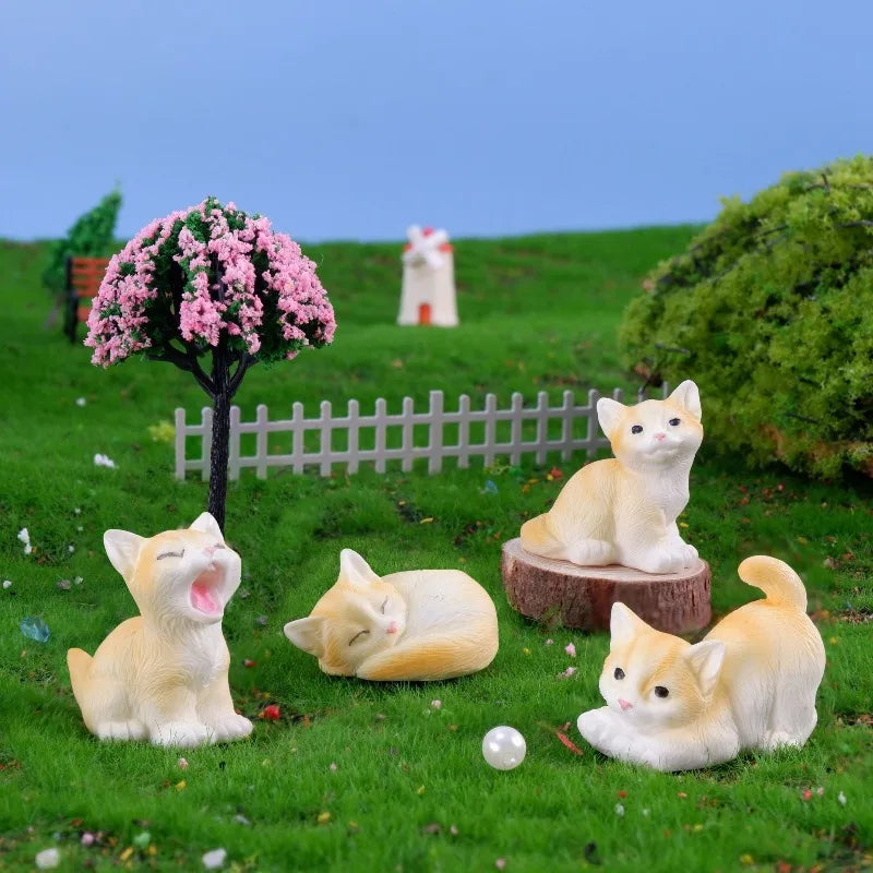 1PC Animal Miniature Fairy Garden Doll House Decoration DIY Micro Landscape Resin Cat Ornament Kitten Figurine Home Decor Peaceful Pleasures Health and Wellness