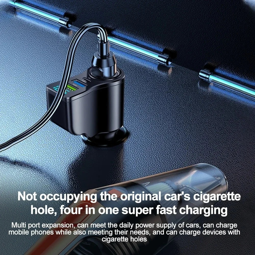 66W 4-Port USB Car Charger with Digital Display | Fast Charge