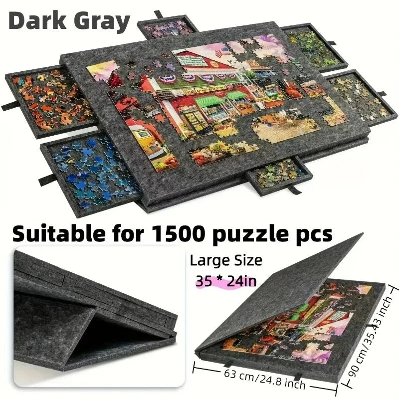 6-Drawer Jigsaw Puzzle Board 1500 Pieces | Tilting Stand & Cover