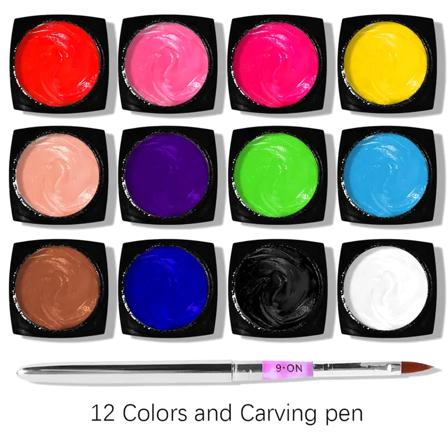 Nail Art Accessories Carving Gel Supplies 3D 4D Model Carved MudPlasticine UV Gel DIY Nails Painting Removable 3D Embossment Gel Peaceful Pleasures Health and Wellness 12 Colors Set