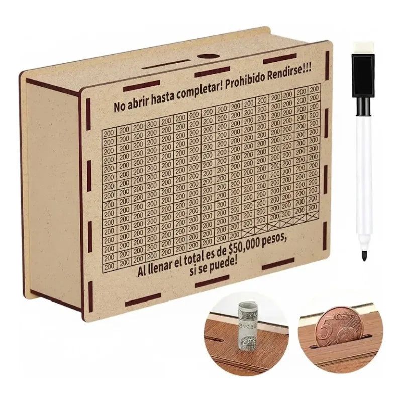 Wooden Money Savings Box – Kids Piggy Bank USD/Euro Style