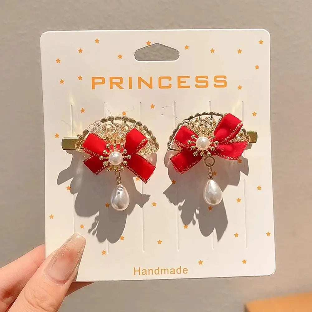 Festival Charming Hair Clips New Year Children Girls Chinese Style Red Ribbon Bow Hair Pin Festival Jewelry Hair Accessories Peaceful Pleasures Health and Wellness
