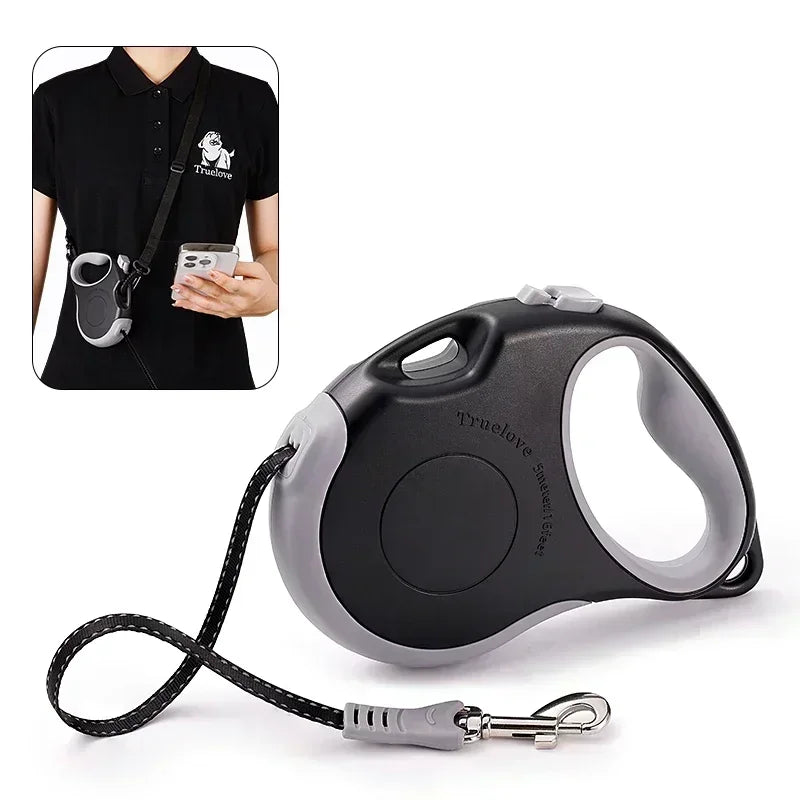 Truelove Tangle Free Retractable Dog Leash 16 Ft Strong Nylon Tape One-Handed Brake Pause Lock Dog Cat Owners Reliable TLL5001 Peaceful Pleasures Health and Wellness Black Gray S China Mainland