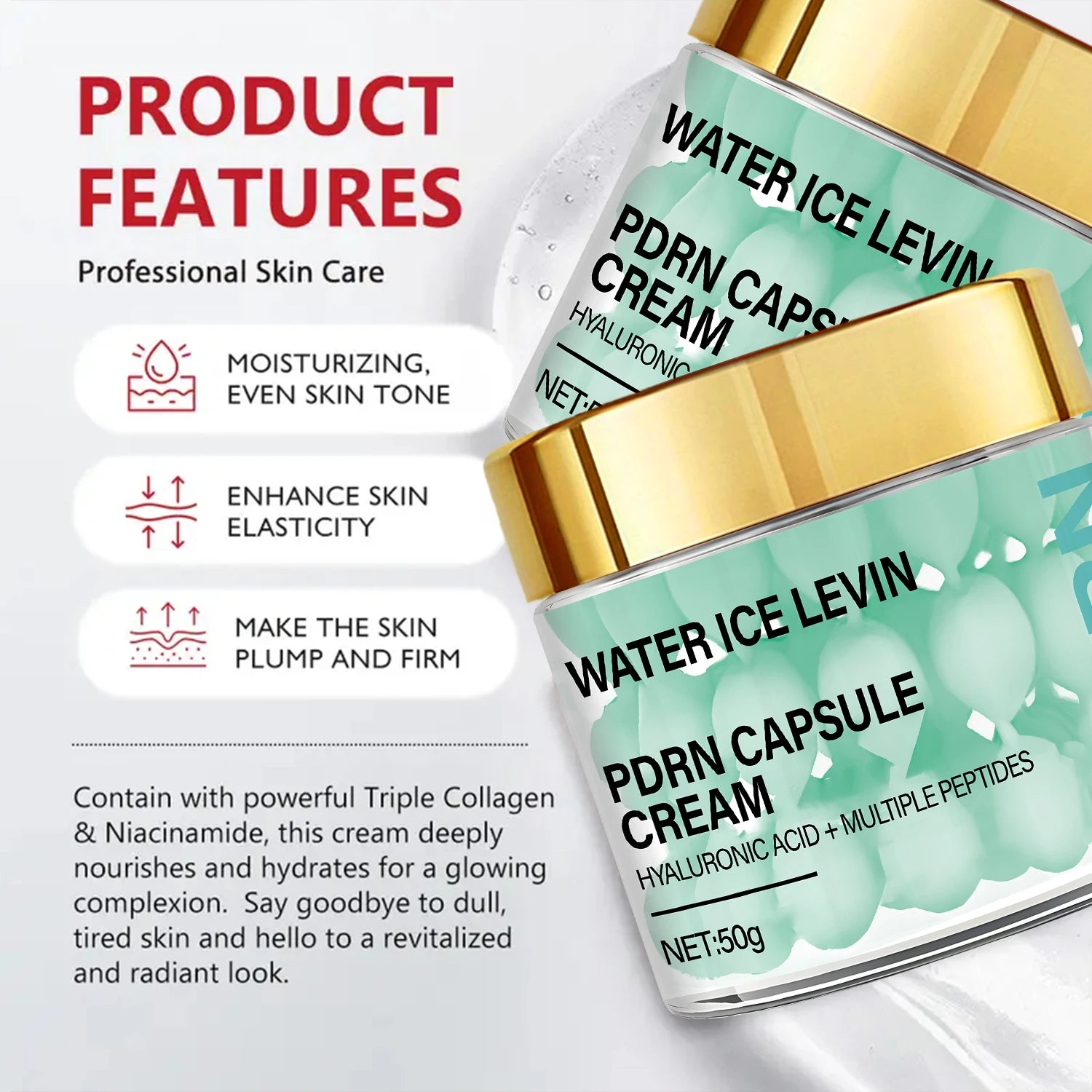 PDRN Capsule Cream – Hyaluronic Acid & Peptides Anti-Aging Anti-Aging Face Cream Peaceful Pleasures Health and Wellness