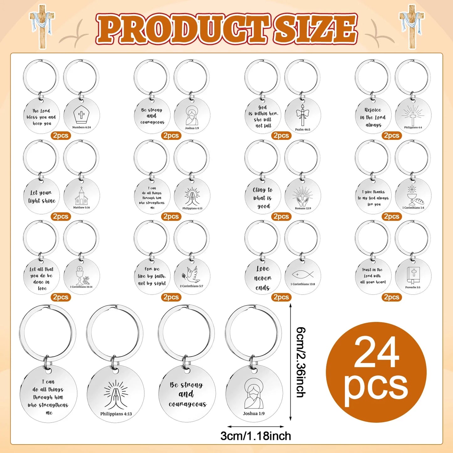 24-Pack Christian Bible Verse Keychains – Bulk Religious Gifts
