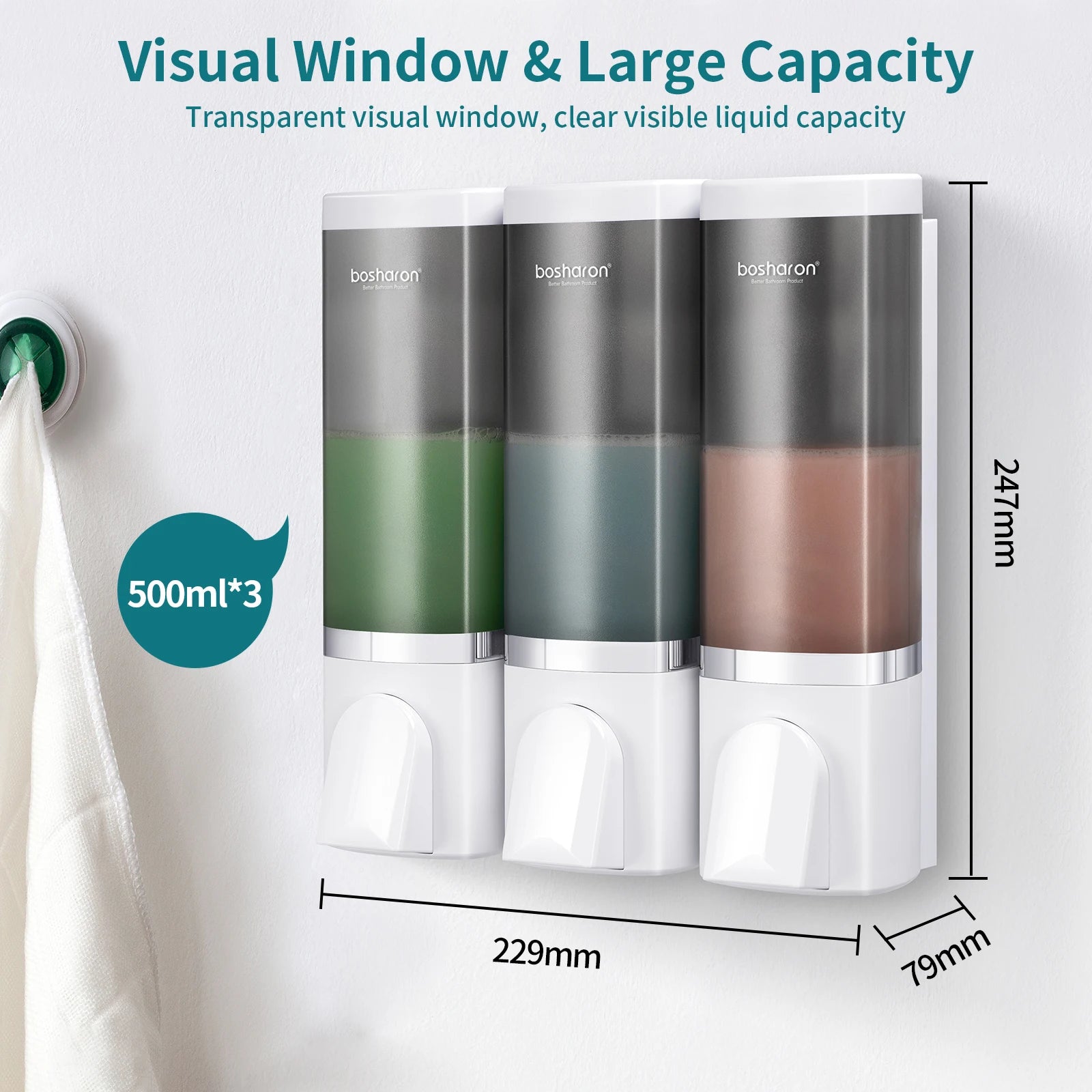 Wall Mounted Shower Soap Dispenser, Shampoo and Conditioner, 3 Chamber No Drill Peaceful Pleasures Health and Wellness