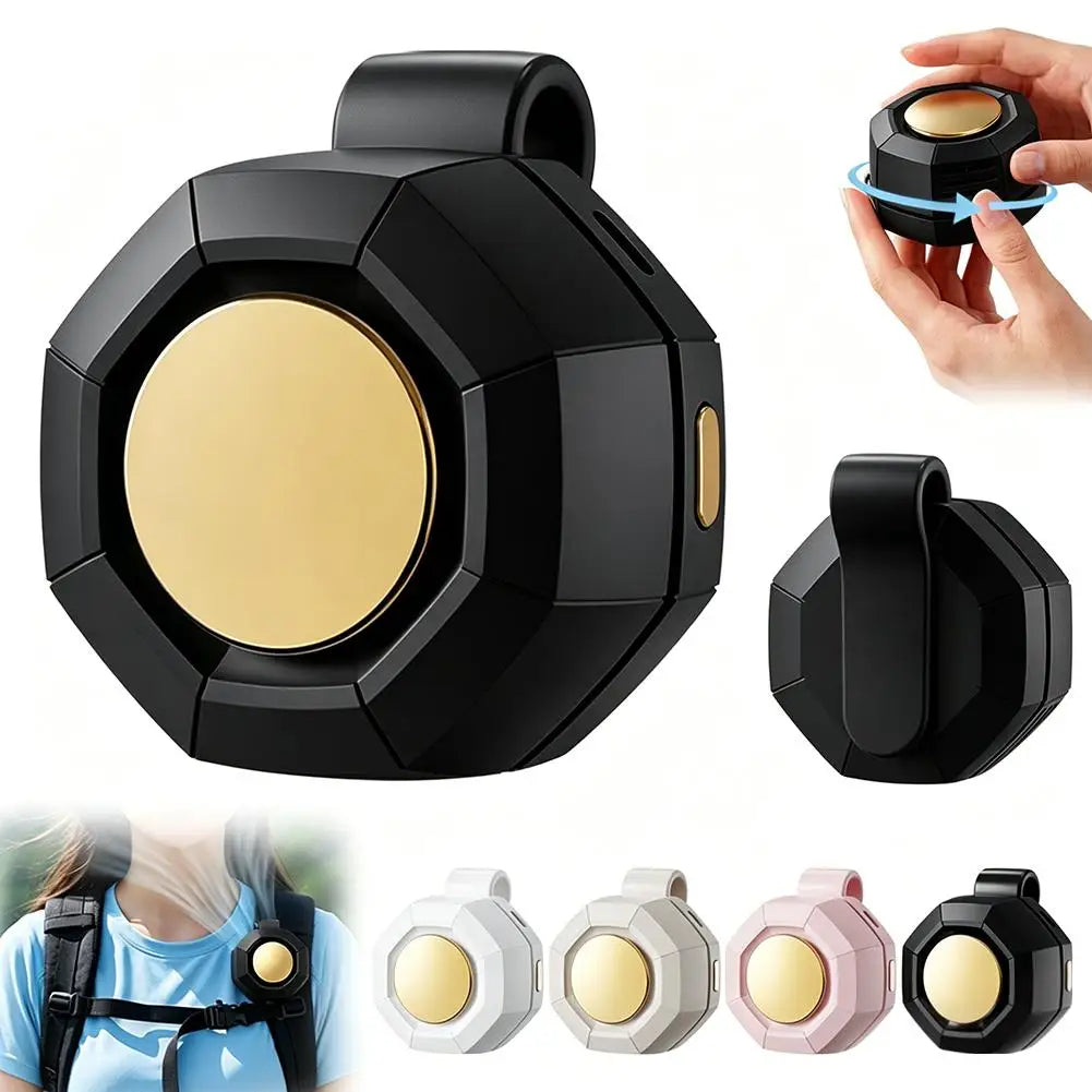 Portable mini clip-on bladeless fan, rechargeable and rotatable with three-speed settings, handheld-free cooling fan for outdoor Peaceful Pleasures Health and Wellness black