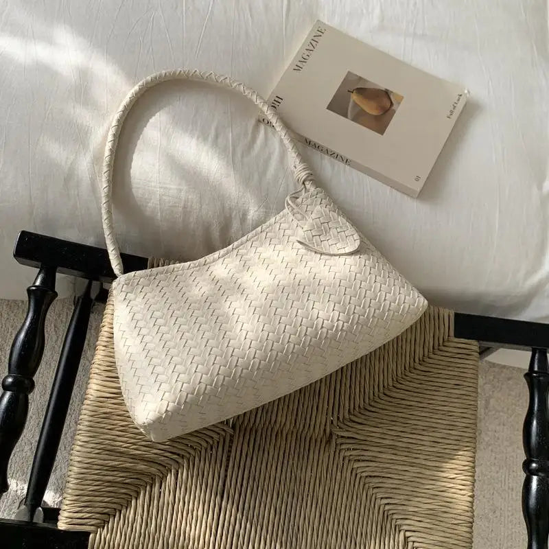 Retro Woven PU Shoulder Bag | Lightweight Magnetic Clasp