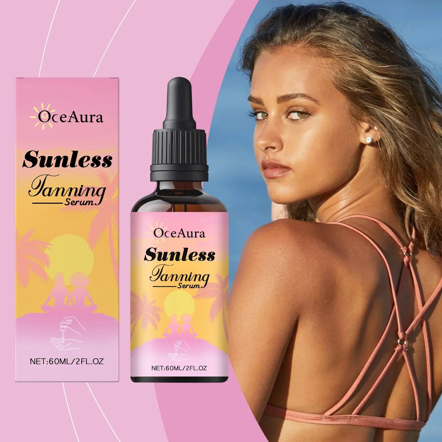OceAura Sunless Tanning Drops – Natural Self Tanner Serum 60ml