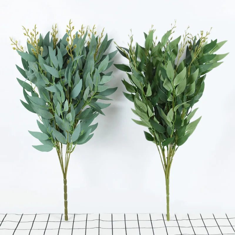 Silk Artificial Willow Bouquet | Fake Green Leaves for Home & Wedding