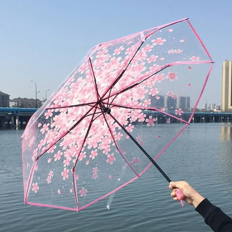 Cherry Blossom Transparent Folding Umbrella | 3-Fold Clear