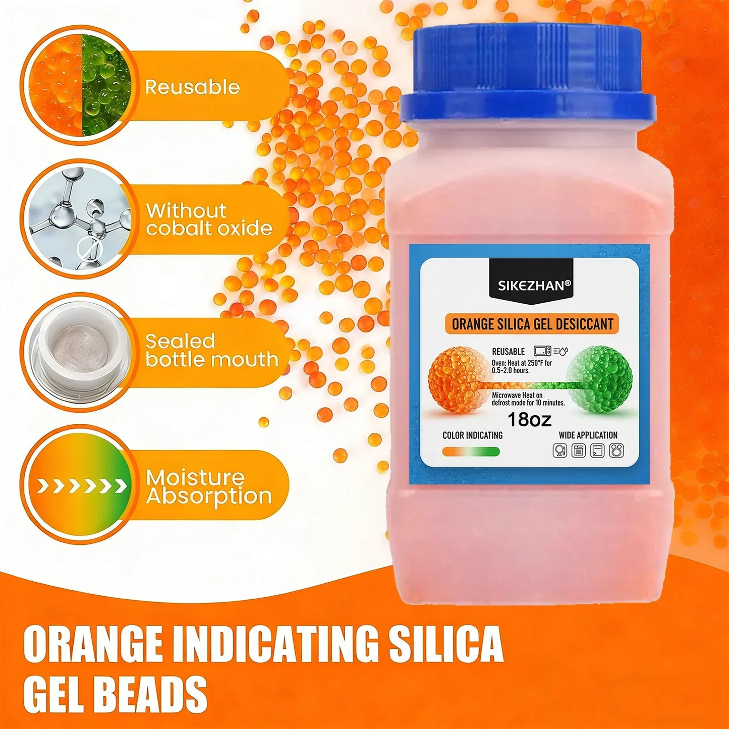 Orange Silica Gel Desiccant Beads 3–5mm | Reusable Moisture Absorber