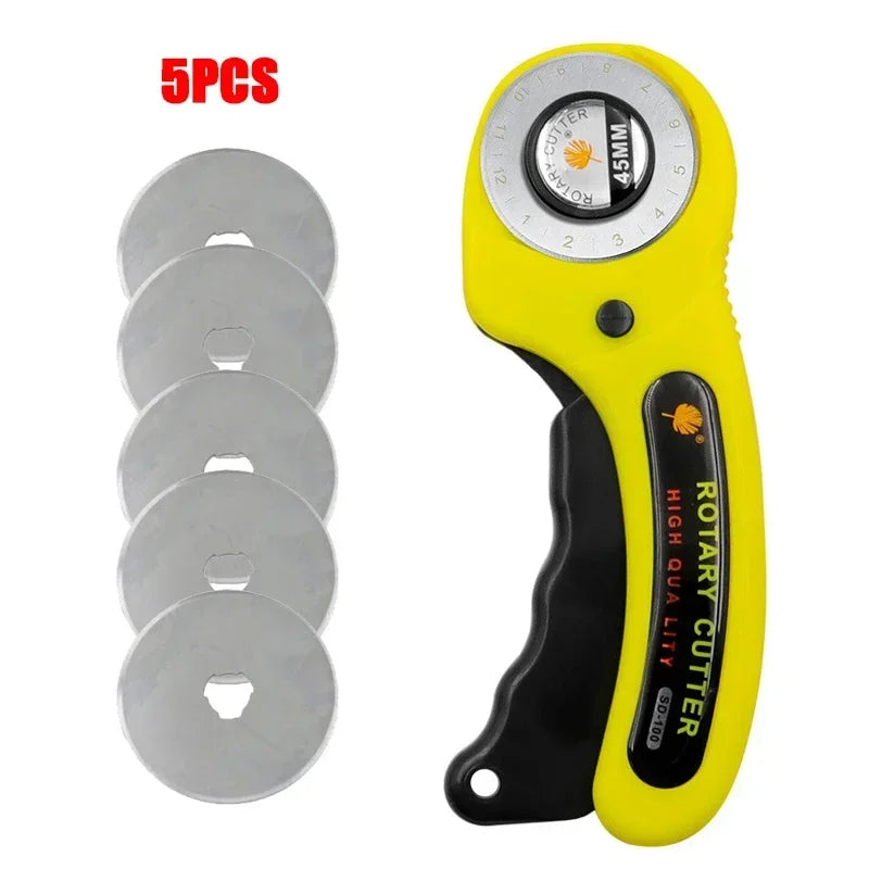 45MM Leather Craft Rotary Cutter Leather Cutting Tool Leather Craft Fabric Circular Blade Knife DIY Patchwork Sewing Quilting Peaceful Pleasures Health and Wellness C with 5 blades