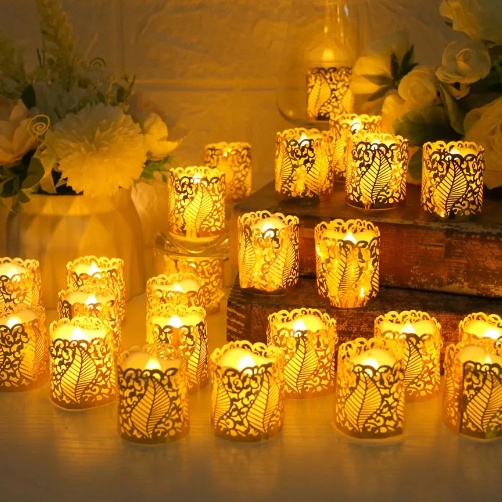 30/50Pieces Tealight Votive Candle Wrap Decorative Holder Laser Cutting Paper for Flameless LED Lights Wedding Table Party Decor Peaceful Pleasures Health and Wellness